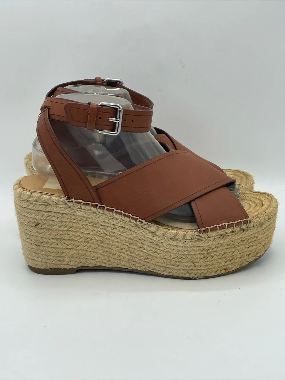 Dolce Vita Carsie Leather Espadrille Wedge Sandals in Brown.